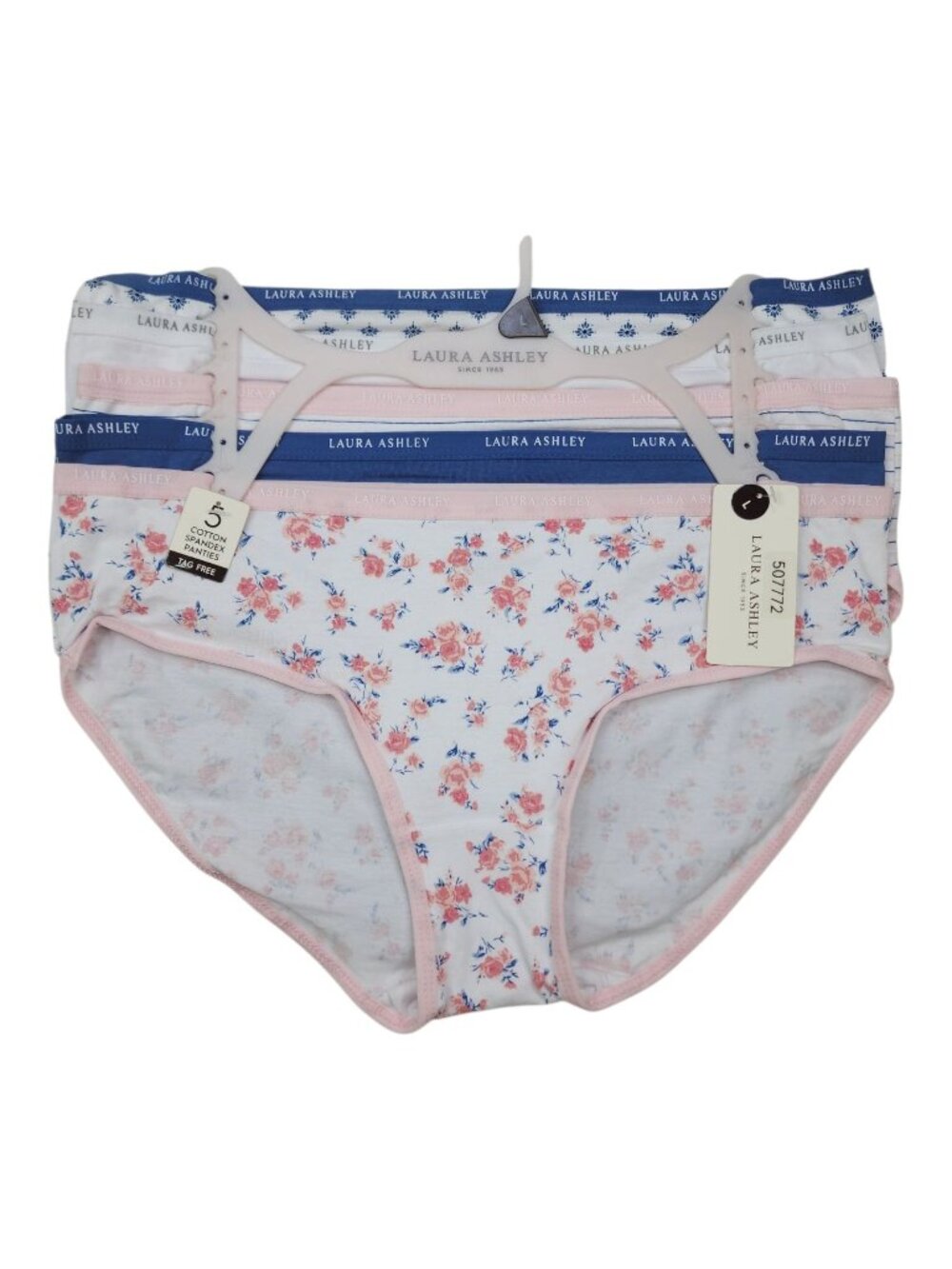 Laura Ashley Womens Tag-Free 5-Pack Cotton Spandex Panties L Floral Solid Prints